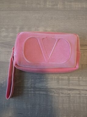 Valentino Pink Velvet V Logo Wristlet Pouch - NWOT